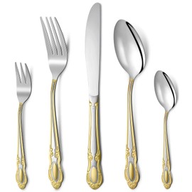 40 Pcs Gorgeous Gold Silverware Set 18/10 Stainless Steel Heavy Utensil Set Dishwasher Safe, Service for 8, Fine Silverware Flatware for Family Wedding Restaurant Hotel (Silver)