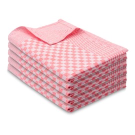 ZOLLNER Set of 5 Cotton Tea Towels in 46 x 70 cm - Super Absorbent and Robust Kitchen Towels - Washable up to 60 °C - in Red Checked - Catering Quality - Oeko Tex® Certified