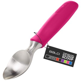 BALCI Ice Cream Scoop - Heavy Duty Stainless Steel Icecream Scooper With Non-Slip Rubber Grip - Professional Metal Ice-Cream Spade - Dishwasher Safe – Pink
