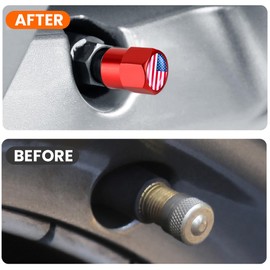 AUCELI American Flag Tire Valve Stem Caps, 8 Pcs Tire Air Cap Covers, Aluminum Alloy Hexagon Wheel Valve Cap with Leak-Proof Rubber O-Ring for Car Truck Motorcycle Bike