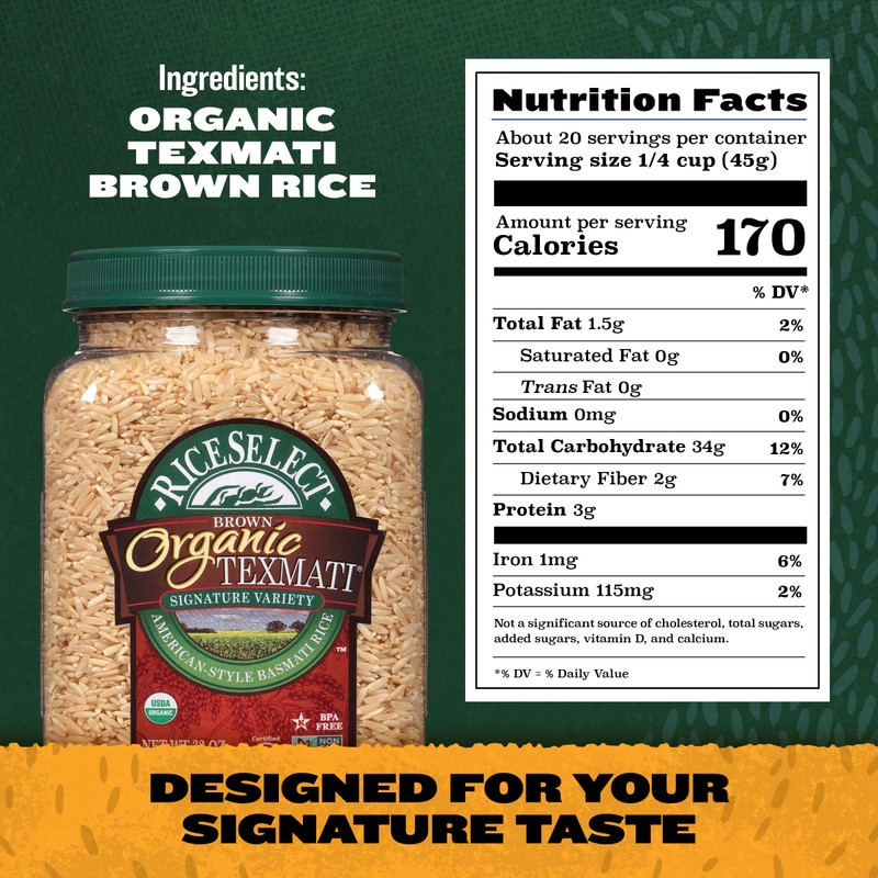 RiceSelect Organic Texmati Brown Basmati Rice, Premium Non-GMO Gluten-Free Long-Grain