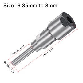 uxcell Router Collet Extension Rod Converter Adapter 6.35mm (1/4") to 8mm for CNC Engraving Machine Woodworking Milling Bit