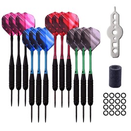 12Pcs Steel Tip Darts Set - 22g Professional Dart Accessories Including Aluminum Shafts, Flights, Barrels, Rubber Rings, Tool, Sharpener - for Beginners Indoor Game and Bar (TW)