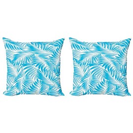 ABAKUHAUS Tropical Decorative Cushion Cover Pack of 2, Exotic Miami Palms, Modern Accent Double-Sided Digital Print, 40 x 40 cm, Turquoise/Aqua Blue