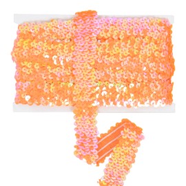 Elastic Sequin Trim, 1.2 Inch 3 Row Flat Glitter Paillette Sequin Ribbon, Bling Fabric Metallic Stretch Sequin Strip Sewing DIY Projects, 5 Yards, Orange