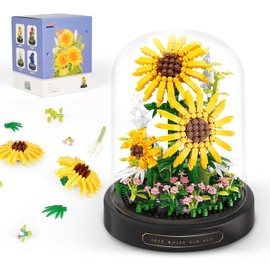 QLT QIAOLETONG - Juego de construcción de ramo de flores, 545 piezas, kit de bloques de construcción mini de girasol para adultos y niños, colección botánica de flores para decoración del hogar, para