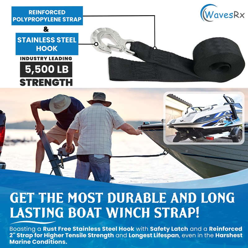 WavesRx 2" x 20' Boat Trailer Winch Strap Replacement with