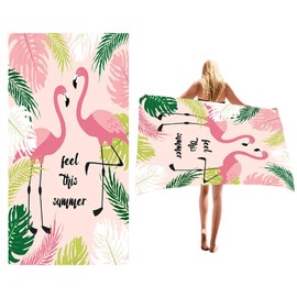 Flamingo Beach Towel, 180x80cm/70.87x31.5inch Extra Large Swimming Towel, 3X Super Absorbent and Quick Drying Travel Towel for Travel Beach Pool Fitness Picnic Yoga (Pink)