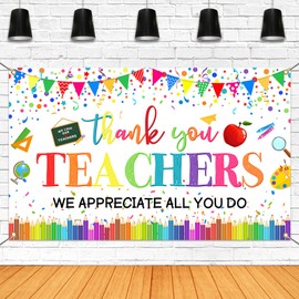 Mocsicka Thank You Teahcher Banner 2025 Teacher Appreciation Week Party Decorations Banner Thank You Teacher We Apprecitae All You Do Backdrop Supplies for School (White, 70.8x43.3 inch)