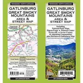 GM Johnson Black Road Map: Gatlinburg, Great Smoky Mountains, Pigeon Forge, Sevierville, Tennessee, North Carolina Area - Smooth Finish