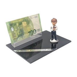 DIY Money Gift for Communion - Craft Set for Boys with Acrylic Plate and Silver Inscription "Zu deiner Kommunion 2025" - Gift Packaging for Self-Design (Communion Boy Silver)