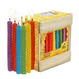 Ner Mitzvah Honeycomb Chanukah Beeswax Candles - Standard Size Candle Fits Most Menorahs - Premium Quality Pure Bees Wax - Colorful Assortment - 45 Count for All 8 Nights of Hanukkah