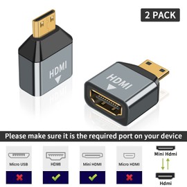 Poyiccot HDMI Mini HDMI Adapter 4K, Mini HDMI to HDMI Adapter (Mini HDMI Type C Male to Type A Female) HDMI 2.0 4K@60Hz High Speed Extension Relay Mini HDMI Converter Adapter (Set of 2)