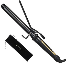 LANVIER Lanvier 1 Inch Extra Long Hair Curling Iron with Ceramic Tourmaline Barrel, Professional Hair Curler up to 450F with Dual Voltage for Worldwild Use, Hair Waving Style Tool for Girls&WomenCBlack