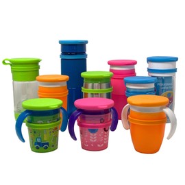Koaii Baby Custom Silicone Lids Compatible for All Munchkin Miracle 360 Cups. Helps Prevent Leakage and Keep Cups Clean from Dust and Dirt. More Color Combination Available. (Pink, Pink, Orange).
