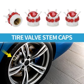 A ABSOPRO Tire Valve Stem Caps 12.8x15.8MM Car Wheel Valve Cap ABS White Red Faux Crystal Crown Style for Car Bike Motorcycle Truck Anti Crash Tyre Valve Stem Cover Valve Dust Cap 4 Pcs