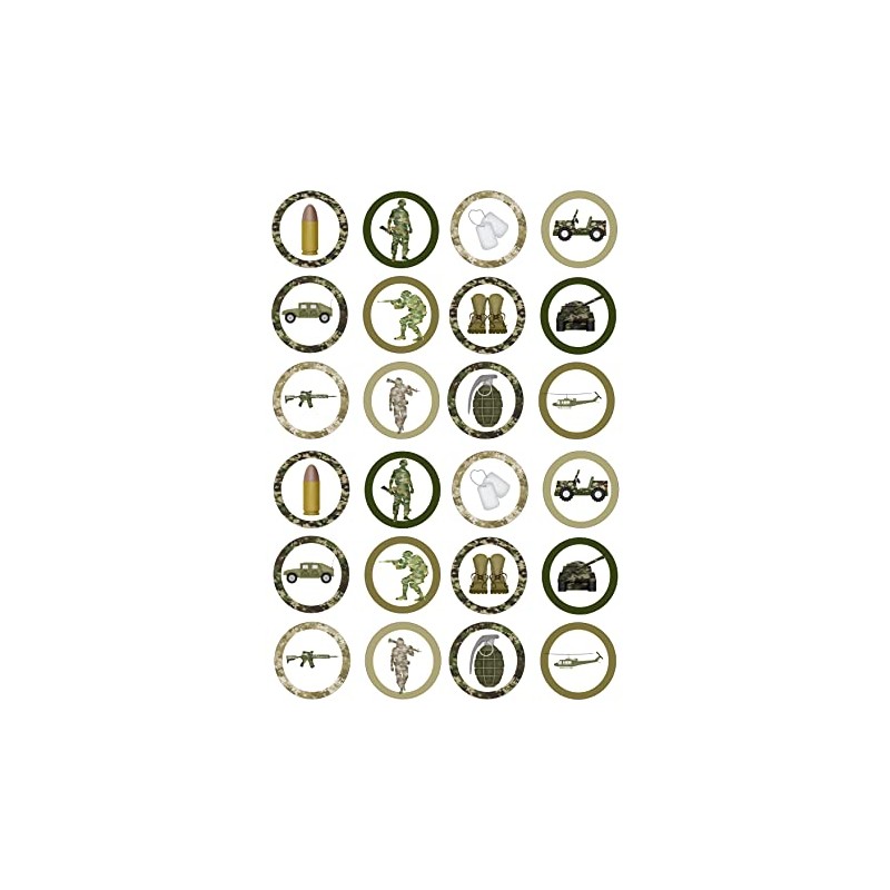 24 edible PRE CUT Army military kids childrens party decoration