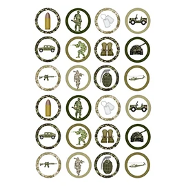 24 edible PRE CUT Army military kids childrens party decoration cupcake toppers on wafer rice paper