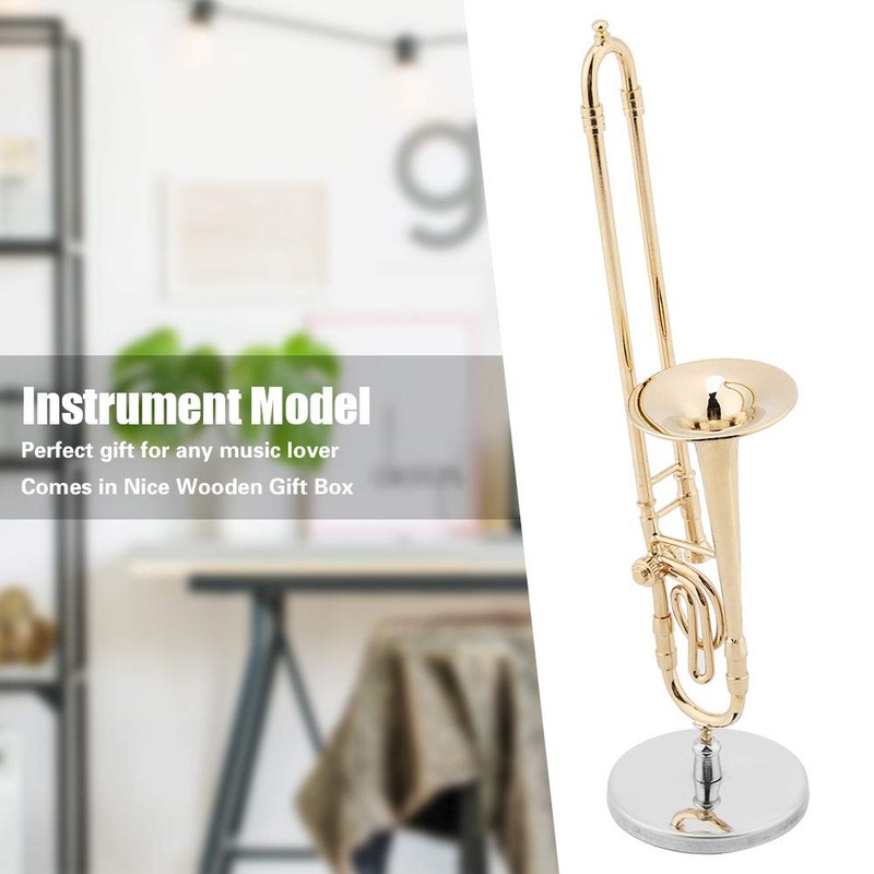 Miniature Trombone, Mini Musical Instrument, Ornament, Gold Plated Music Model