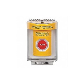 SS2231PO-EN STI Yellow Indoor/Outdoor Flush Turn-to-Reset Stopper Station with EMERGENCY POWER OFF Label English