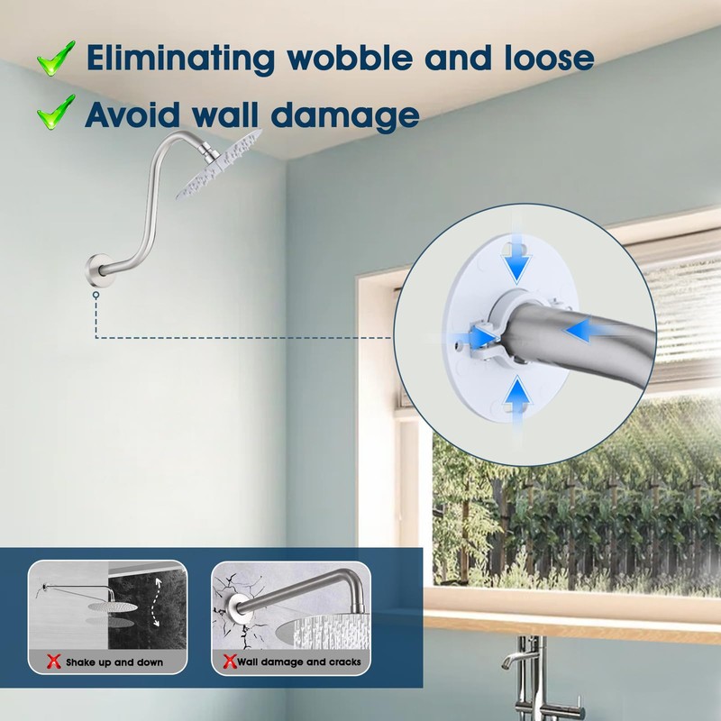 Shower Head Arm 10 Inch Brushed Nickel, RAINREVIVE S Shaped