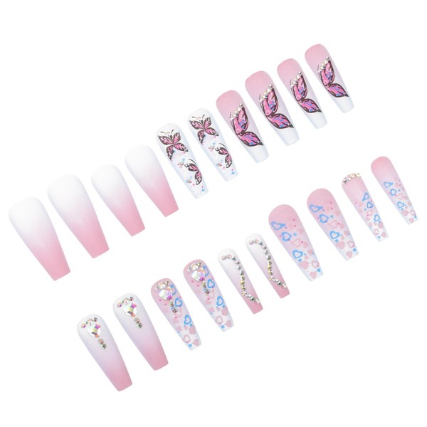 minkissy 24pcs Gradient Butterfly Press Nails Heart Design Easy Fake