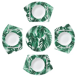 Wedge Placemats Set of 4 Summer Tropical Palm Leaves 4 Wedge Table mats and 1 Round Place mat Heat Resistant Non-Slip Washable Dining Table for Kitchen Outdoor Indoor Decor Cloth Placemat Green