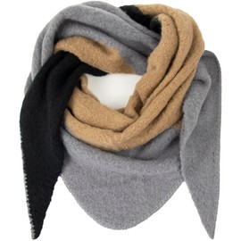 Gloop Women's Scarf XXL Knitted Triangle Scarf Poncho Neckerchief Triangular Scarf Muslin Cuddly Scarf Without Scratching on Skin, Grey-Black-Brown