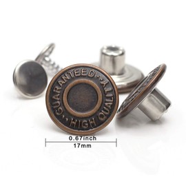Enosea 17mm Brass Jeans Buttons, No Sew Metal Tack Buttons Replacement Kit (Red Copper)