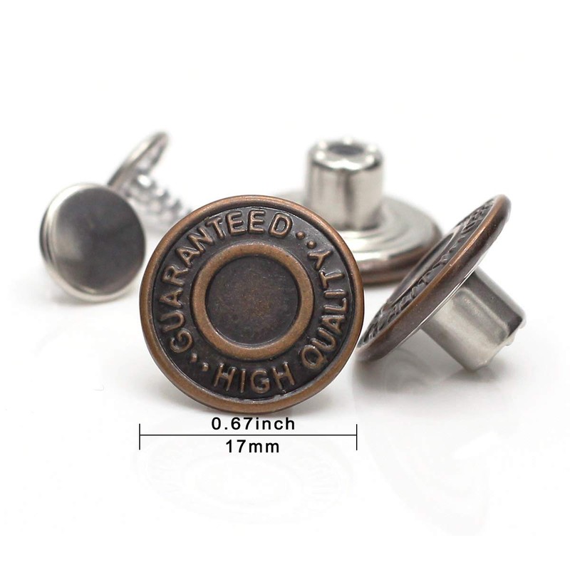Enosea 17mm Brass Jeans Buttons, No Sew Metal Tack Buttons
