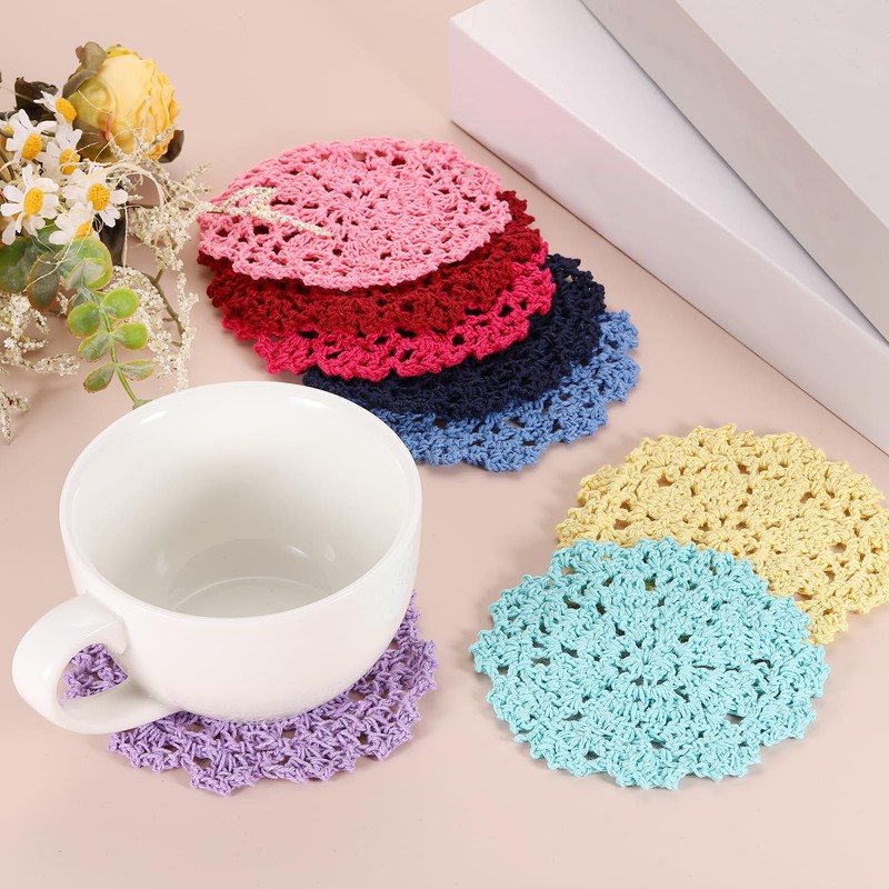 sourcing map Fabric Coasters, 8pcs 4" - Cotton Woven Crochet