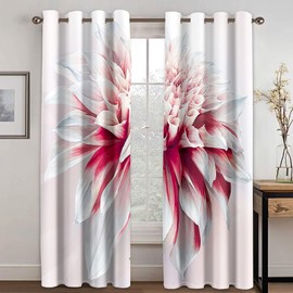 ANAZOZ Large Curtain Eyelet,2 x 34W x 72H IN,Curtain Living Room Blackout 2 Panels Set Flower Pattern Study Room Curtains Blackout Red Pink White