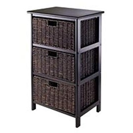 Contemporary Home Living 28.50” Black Storage Rack with Three Foldable Baskets