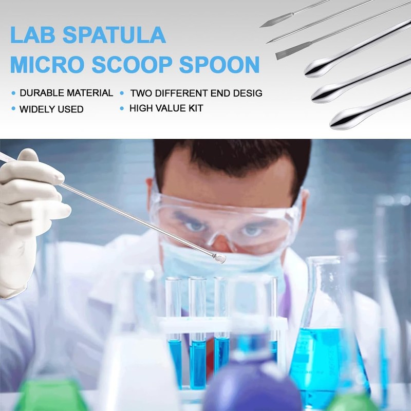 Pack of 6 Spatulas, Laboratory Spoons, Stainless Steel Micro Spoon