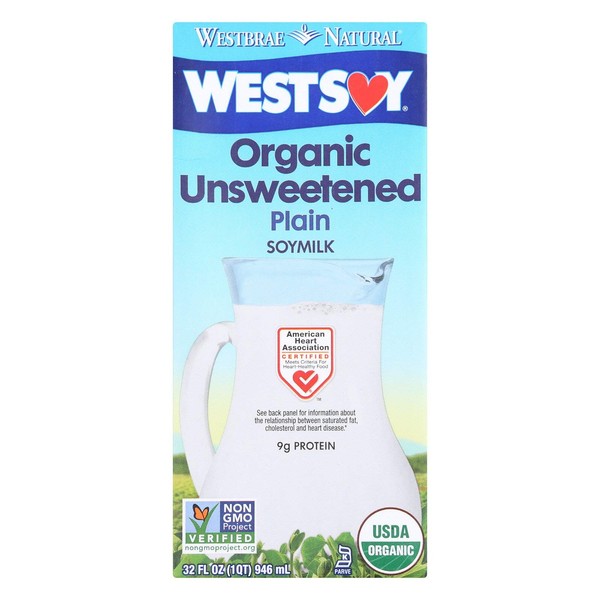 Westbrae Westsoy Organic Unsweetened Soymilk, 32 Oz (12 Pack)