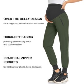 AMPOSH Women's Maternity Quick-Dry Pants Workout Scrub Joggers Pregnancy Sweatpants(Olive, L)