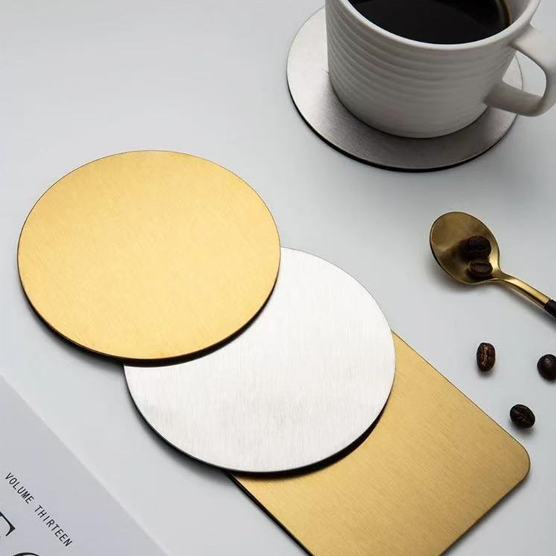 4 PCS Silver Round Cup Coasters, 10cm Stainless Steel Coasters,