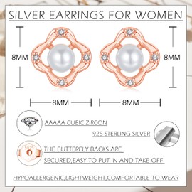 Estrellique 925 Sterling Silver Earrings with Cubic Zirconia, Small Irregular Square Pearl Ear Studs, Silver 925 Stud Earrings for Women Girls, Hypoallergenic Sleep Simple Rose Gold Ear Jewellery Gift