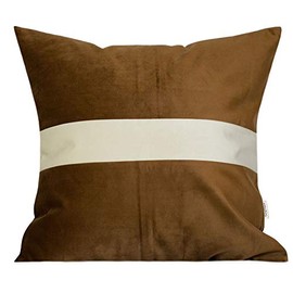 TangDepot Hevey - Juego de 2 fundas de cojín decorativas de terciopelo, rayas blancas crema, súper suaves, para interiores y exteriores, fundas de almohada cuadradas (14 x 14 pulgadas, 2 piezas, coco)
