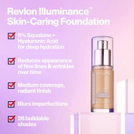 Revlon Illuminance Skin-Caring Liquid Foundation Makeup, Medium Coverage, 513