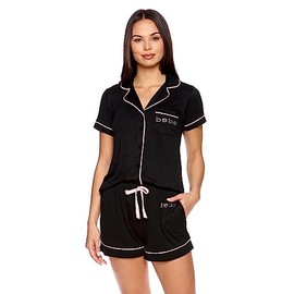 bebe Black Pajama Set for Women, Stretch Rayon Knit Short Sleeve PJs for Women Set, Plus Size Pajamas (Black, 1X)