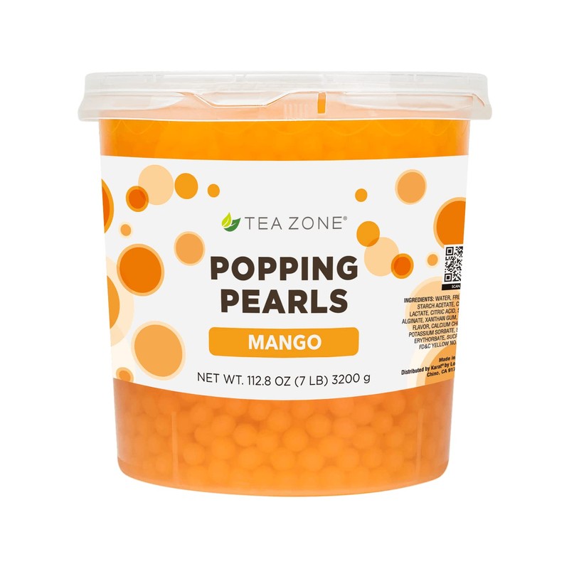 Tea Zone B2051 Mango Popping Pearls for Boba tea Beverages,