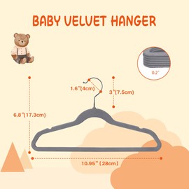 Stormix Baby Clothes Hangers 16 Pack, Kids Velvet Hangers Non-Slip, Clothes Hangers with Shoulder Notches for Toddler Children (Gray)