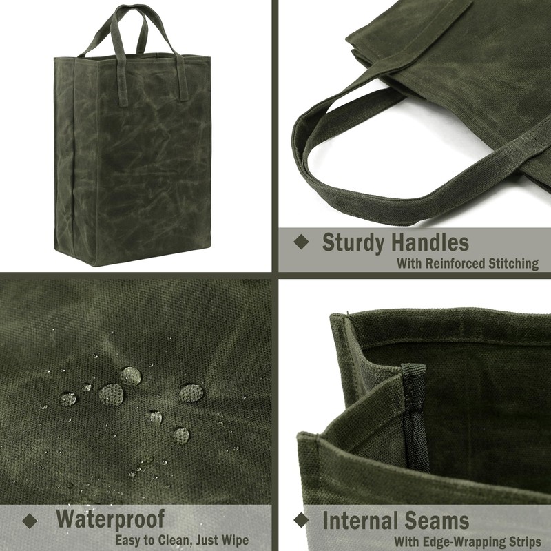 Kaaltisy Waxed Canvas Shopping Bag, Waxed Shopping Bag, Reusable Waxed