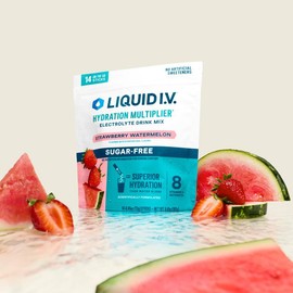 Liquid I.V. Sugar-Free Hydration Multiplier - Strawberry Watermelon - Hydration Powder Packets | Electrolyte Powder Drink Mix | Convenient Single-Serving Sticks | 8 Vitamins & Nutrients | 1 Pack (14 Servings)