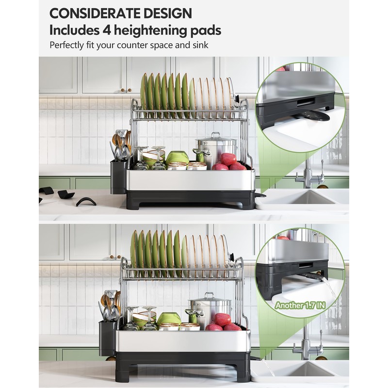 Extra Large Two Tier Stainless Steel Dish Drainer Drying Rack