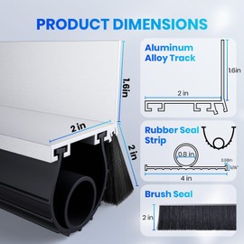 Universal Garage Door Seals Kit More Sizes (10, 16.5, 20 Ft), U + O Garage Door Seal Bottom, Rubber Weatherproof Seal & Brush with Aluminium Track Retainer Kit, Against Dust, Noise Reducing (16.5 Ft)