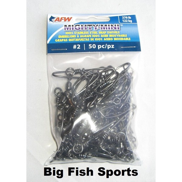 AFW MIGHTY-MINI Stainless Steel Snap Swivels 50 Pack, Size 2, 270lb #FTSS270B/50