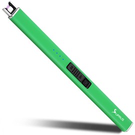 SUPRUS Encendedor fluorescente que brilla en la oscuridad, encendedor eléctrico, encendedor de vela recargable por USB con bloqueo de seguridad, resistente al viento, plasma sin llama para velas, barbacoas, camping (verde)