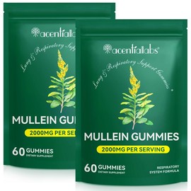 Mullein Gummies for Lungs, Edible Fitness Dietary Gummy, 1000mg Mullein Leaf Extract, mullein lung detox,Pear Flavor Gummies Supplement Healthcare:_Mullein Gummies*2